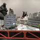 The Godzilla in the background in the center is the current Godzilla: King of the Monsters design. Also, “please do not touch.”